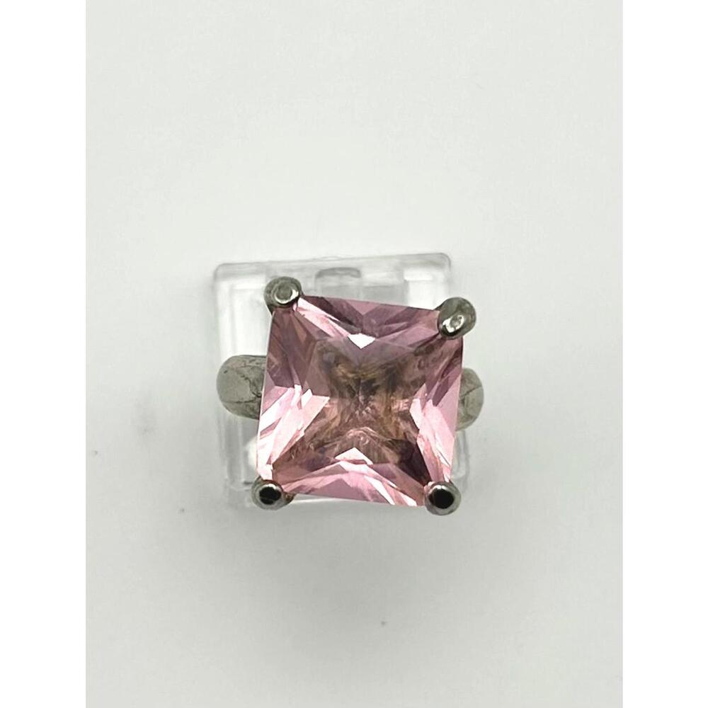 Claire’s Bold Pink Princess Cut Cocktail Ring Silver Tone Y2K Statement Bling